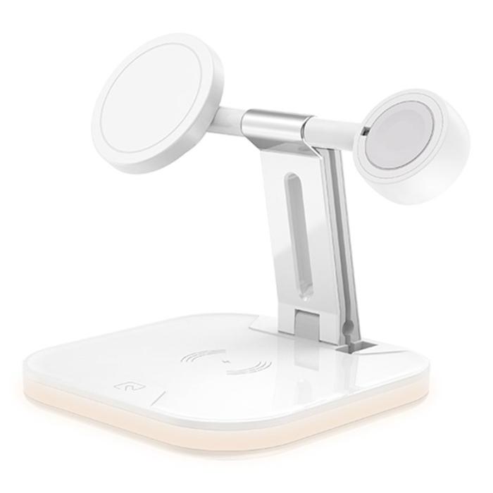 OEM - JJT-971 3-i-1 Avtagbar Magnetisk Trådlös Laddare för iPhone / Apple Watch - Vit