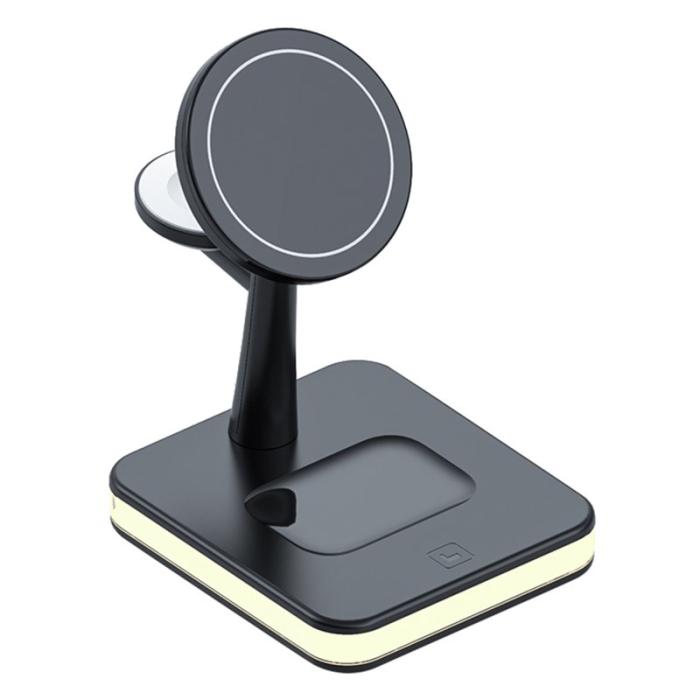 OEM - JJT-991 4-i-1 magnetisk trådlös laddare för iPhone/Apple Watch/AirPods - Svart