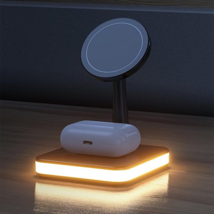 OEM - JJT-992 3-i-1 Magnetisk Trådlös Laddare med USB för iPhone/AirPods - Svart