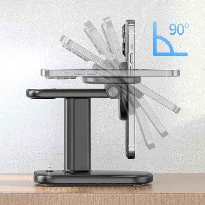 OEM - JJT-A70 3-i-1 15W Magnetisk Rotabel Trådlös Laddare - Svart