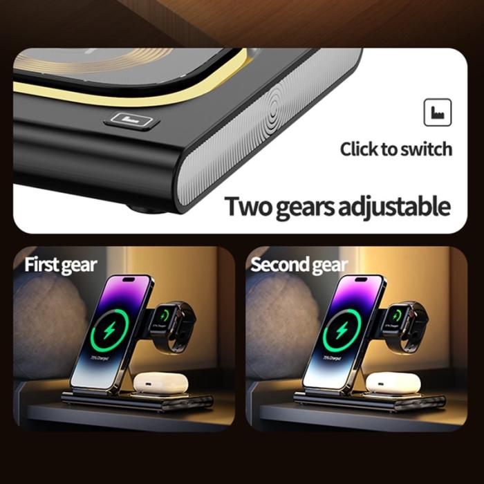 OEM - JJT-A80 3-i-1 Fällbar Trådlös Laddare för Telefon, Klocka, Hörlurar - Vit