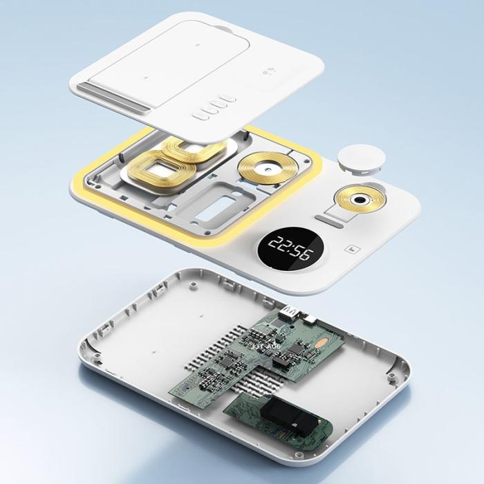 OEM - JJT-A82 Fällbar trådlös laddare med RGB-ljus - Vit, multifunktionell docka