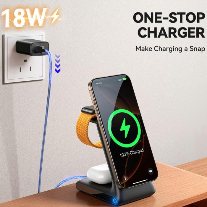 OEM - JOYROOM JR-W15 3-i-1 Magnetisk Trådlös Laddare för iPhone/Apple Watch/Airpods