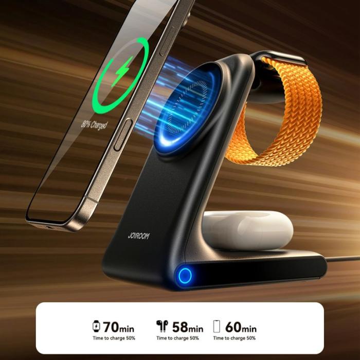 OEM - JOYROOM JR-W15 3-i-1 Magnetisk Trådlös Laddare för iPhone/Apple Watch/Airpods