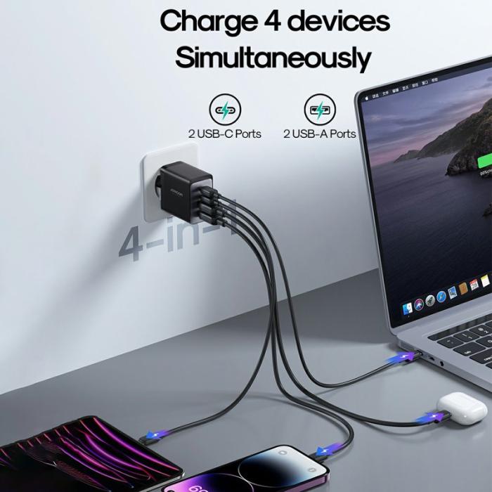 OEM - JOYROOM TCG02 GaN Ultra 67W Snabbladdare 4-Port USB+Type-C, svart