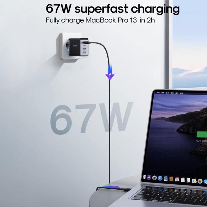 OEM - JOYROOM TCG02 GaN Ultra 67W Snabbladdare 4-Port USB+Type-C, svart