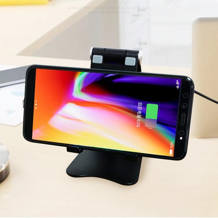 OEM - Justerbar 2-i-1 Aluminiumställ + 5W/7.5W/10W Trådlös Snabbladdare - Svart