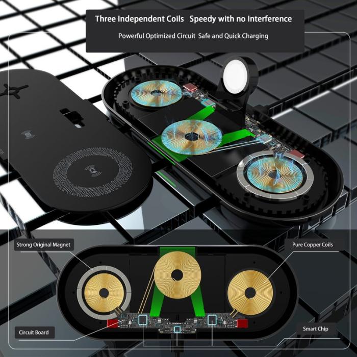 OEM - K1000 4-i-1 Qi Trådlös Snabbladdare Dockningsstation för Apple Watch - Svart