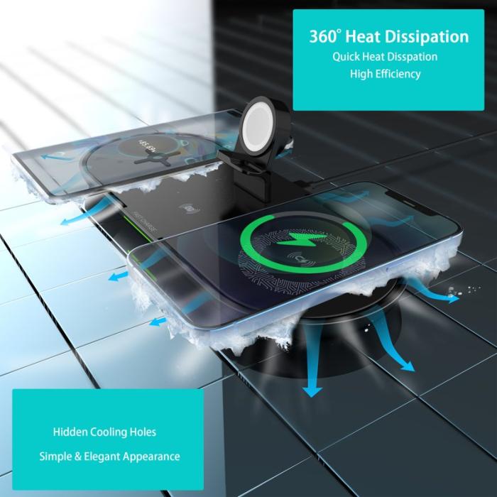 OEM - K1000 4-i-1 Qi Trådlös Snabbladdare Dockningsstation för Apple Watch - Svart