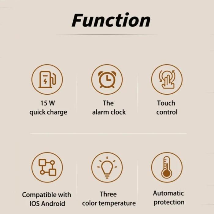 OEM - K22T Trådlös laddningsstation 15W med roterande klocka och nattlampa - Vit