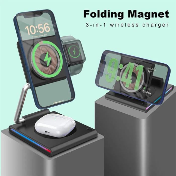 OEM - KTM8 3-i-1 Trådlös Laddningsställ för iPhone/iWatch/AirPods 15W Magnetisk