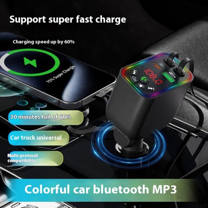 OEM - L5 Bil Bluetooth MP3-spelare med handsfree, FM-sändare, snabb laddare, svart