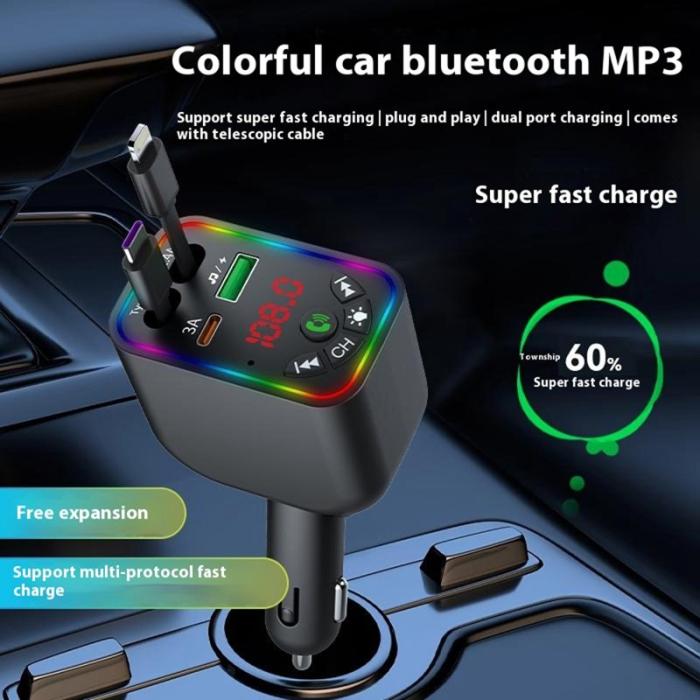 OEM - L5 Bil Bluetooth MP3-spelare med handsfree, FM-sändare, snabb laddare, svart