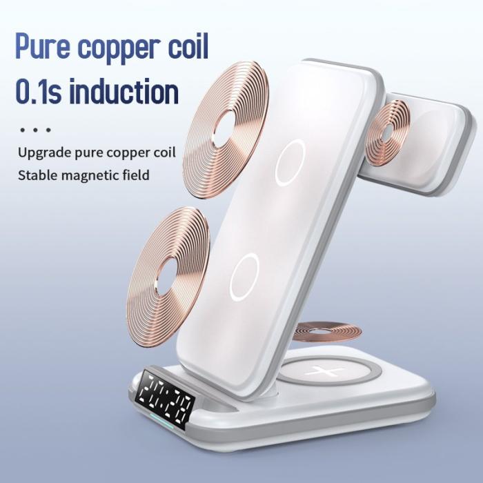 OEM - LFX-180 Trådlös laddare för telefon, smartklocka och hörlurar med väckarklocka