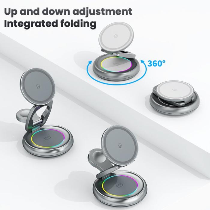 OEM - LFX-208 3-i-1 Trådlös Laddare 15W Snabbladdning för iPhone - Grå