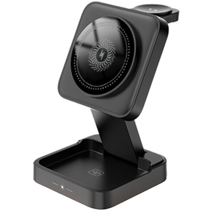 OEM - LHT-69 Telefonklocka Hörlurar 3-i-1 Skrivbordsladdare Fällbar Magnetisk - Svart