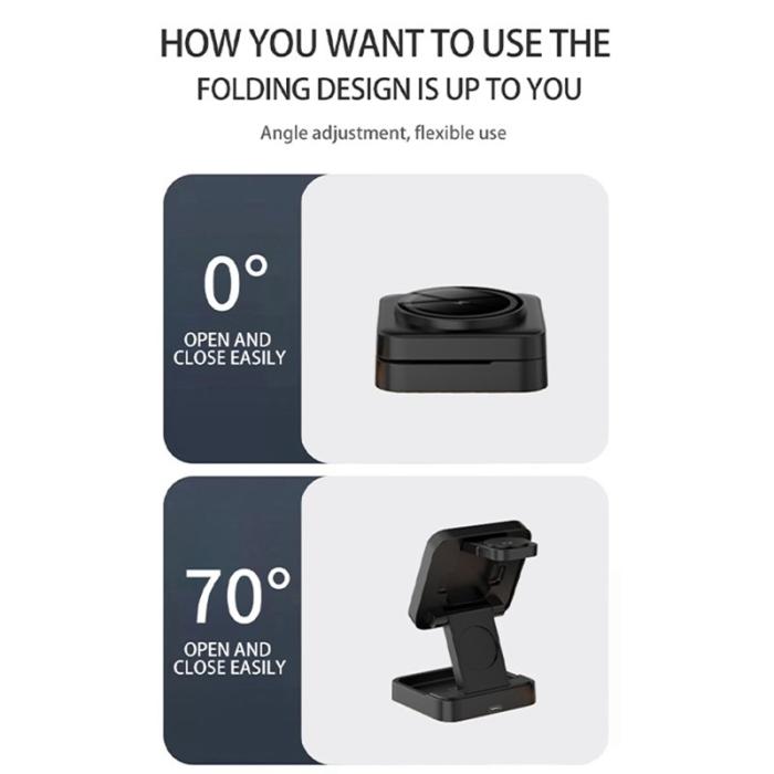 OEM - LHT-69 Telefonklocka Hörlurar 3-i-1 Skrivbordsladdare Fällbar Magnetisk - Svart