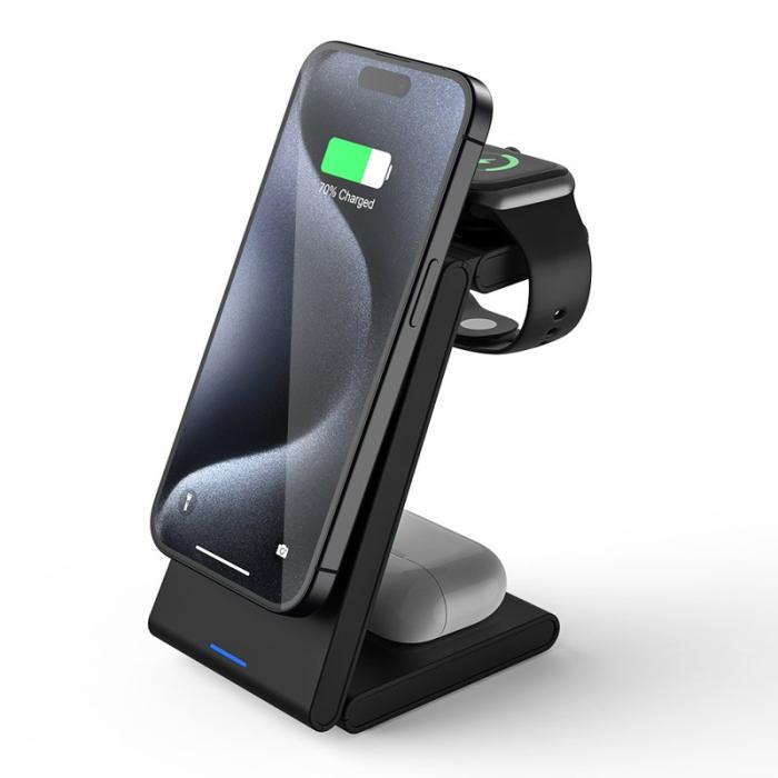 OEM - M10 3-i-1 Magnetisk Trådlös Laddare för iPhone 12/13/14/15 - Svart