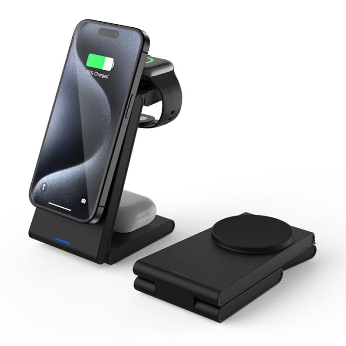 OEM - M10 3-i-1 Magnetisk Trådlös Laddare för iPhone 12/13/14/15 - Svart
