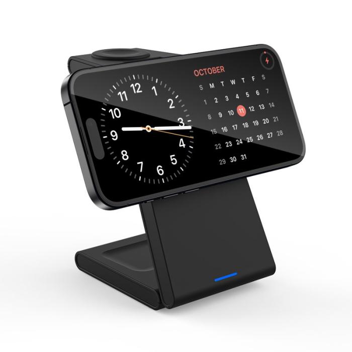 OEM - M10 3-i-1 Magnetisk Trådlös Laddare för iPhone 12/13/14/15 - Svart/Vit