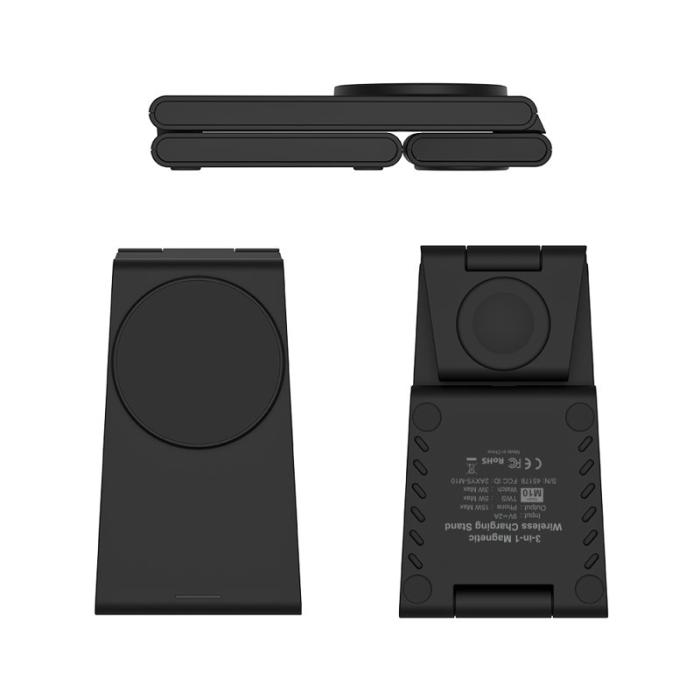 OEM - M10 3-i-1 Magnetisk Trådlös Laddare för iPhone 12/13/14/15 - Svart/Vit