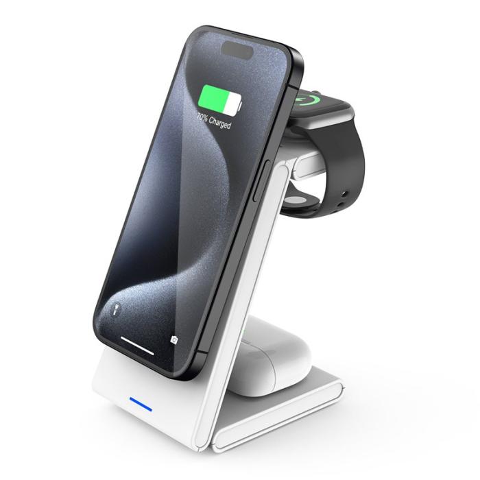OEM - M10 3-i-1 Magnetisk Trådlös Laddare för iPhone 12/13/14/15 - Vit