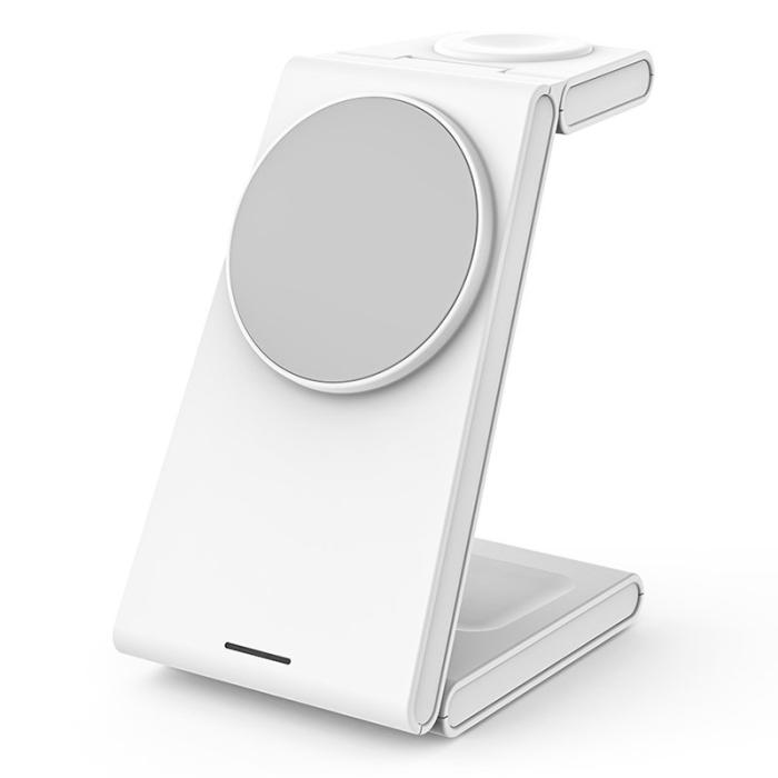 OEM - M10 3-i-1 Magnetisk Trådlös Laddare för iPhone 12/13/14/15 - Vit/Grå