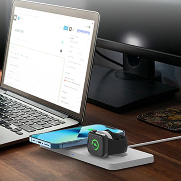 OEM - M13 2-i-1 Magnetisk Trådlös Laddare för AirPods/iPhone/Apple Watch - Svart/Vit