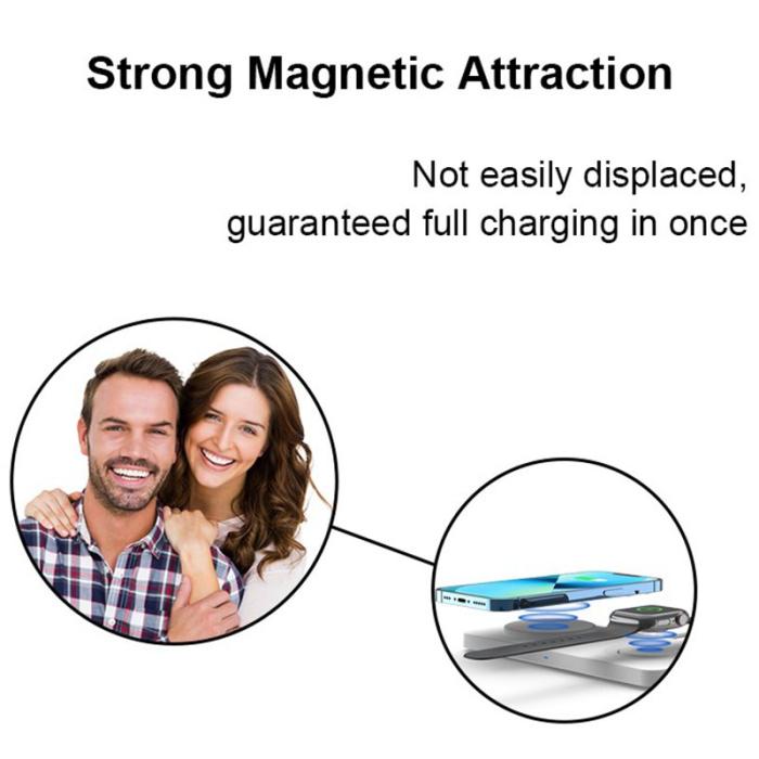 OEM - M13 2-i-1 Magnetisk Trådlös Laddare för AirPods/iPhone/Apple Watch - Vit+Grå