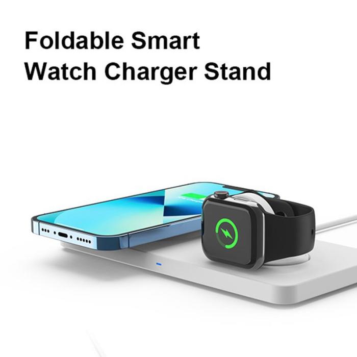 OEM - M13 2-i-1 Magnetisk Trådlös Laddare för AirPods/iPhone/Apple Watch - Vit+Grå