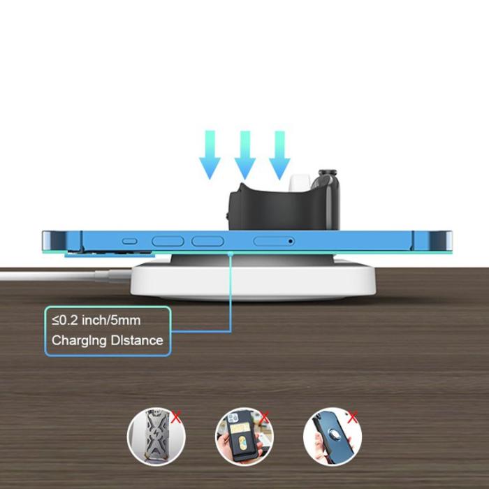 OEM - M13 2-i-1 Magnetisk Trådlös Laddare för AirPods/iPhone/Apple Watch - Vit+Grå