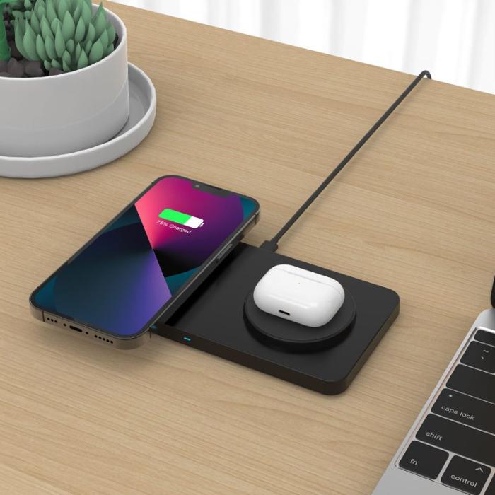 OEM - M15 30W 2 i 1 Magnetisk Trådlös Laddare för Telefon och Hörlurar - Svart