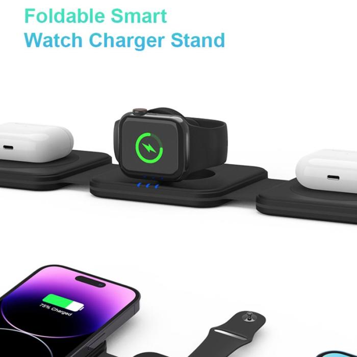 OEM - M16 3-i-1 15W Magnetisk Trådlös Laddare för iPhone, AirPods, iWatch - Svart