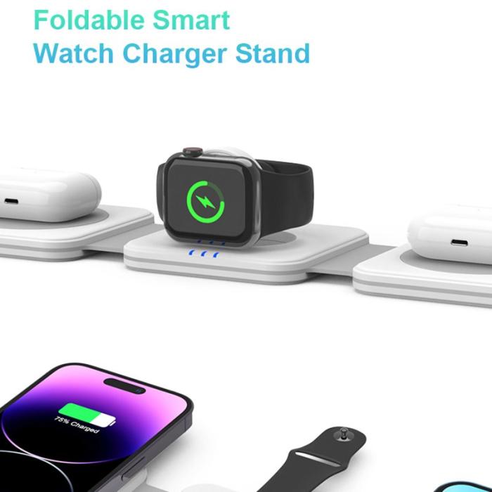 OEM - M16 3-i-1 15W magnetisk trådlös laddare för iPhone, AirPods, iWatch - Vit/Grey