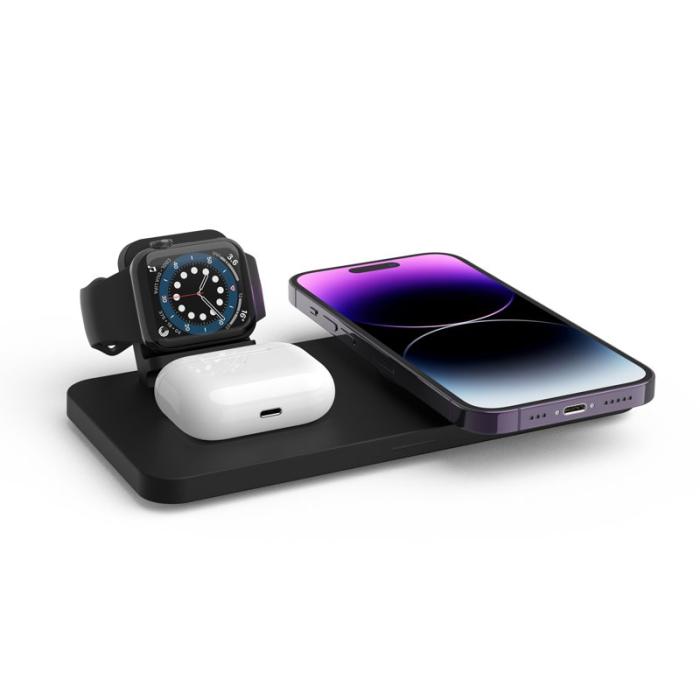 OEM - M17 3-i-1 15W magnetisk trådlös laddare för iPhone, iWatch, AirPods - Svart