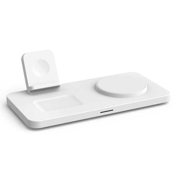 OEM - M17 3-i-1 15W magnetisk trådlös laddare för iPhone, iWatch, AirPods - Vit