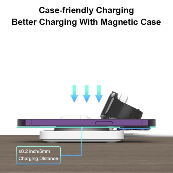 OEM - M17 3-i-1 15W magnetisk trådlös laddare för iPhone, iWatch, AirPods - Vit