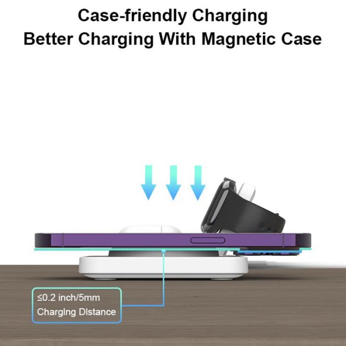 OEM - M17 3-i-1 15W MagSafe trådlös laddare för iPhone, iWatch, AirPods - Vit/Grå