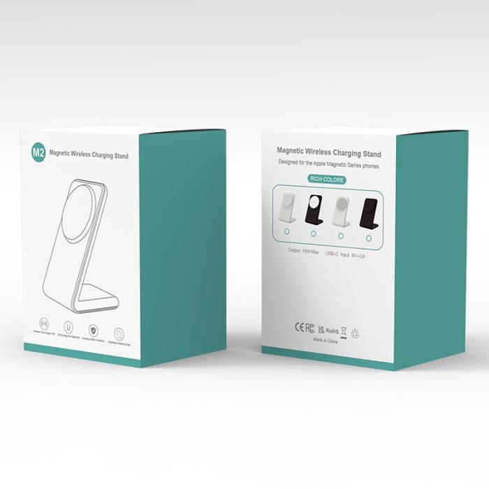 OEM - M2 15W Trådlös laddningsställ för iPhone 12/13/14/15 - Vit / Grå