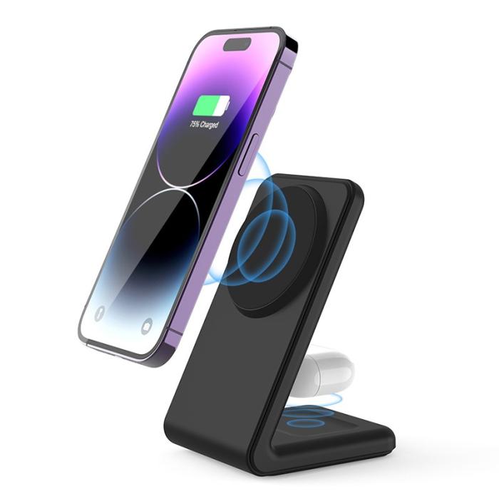 OEM - M2A 2-i-1 Magnetisk Trådlös Laddare Vertikal Ställning för AirPods Pro/iPhone