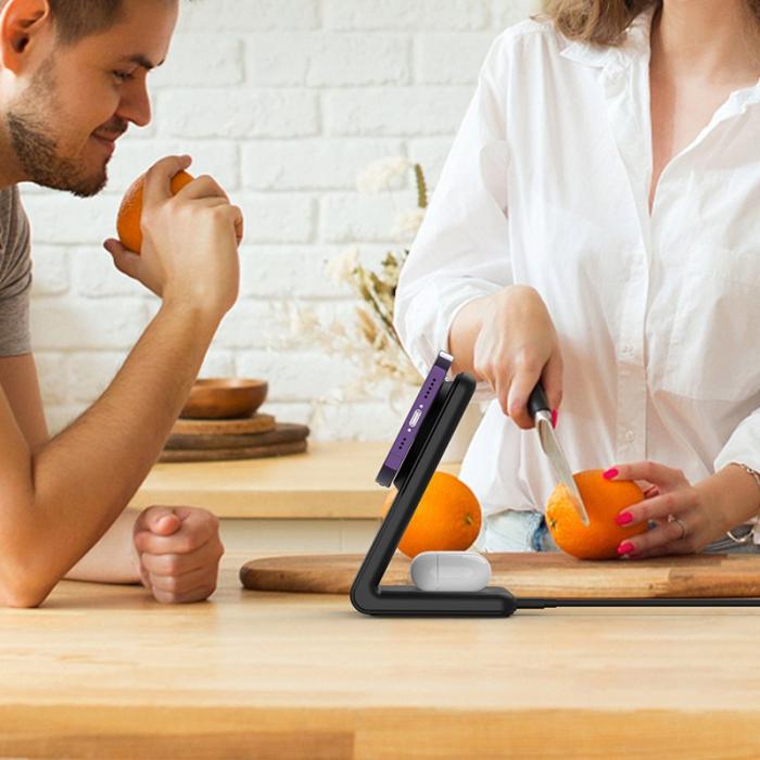 OEM - M2A 2-i-1 Magnetisk Trådlös Laddare Vertikal Ställning för AirPods Pro/iPhone