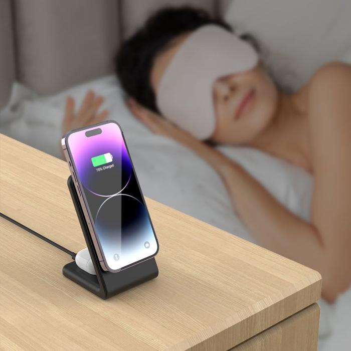 OEM - M2A 2-i-1 Magnetisk Trådlös Laddare Vertikal Ställning för AirPods Pro/iPhone