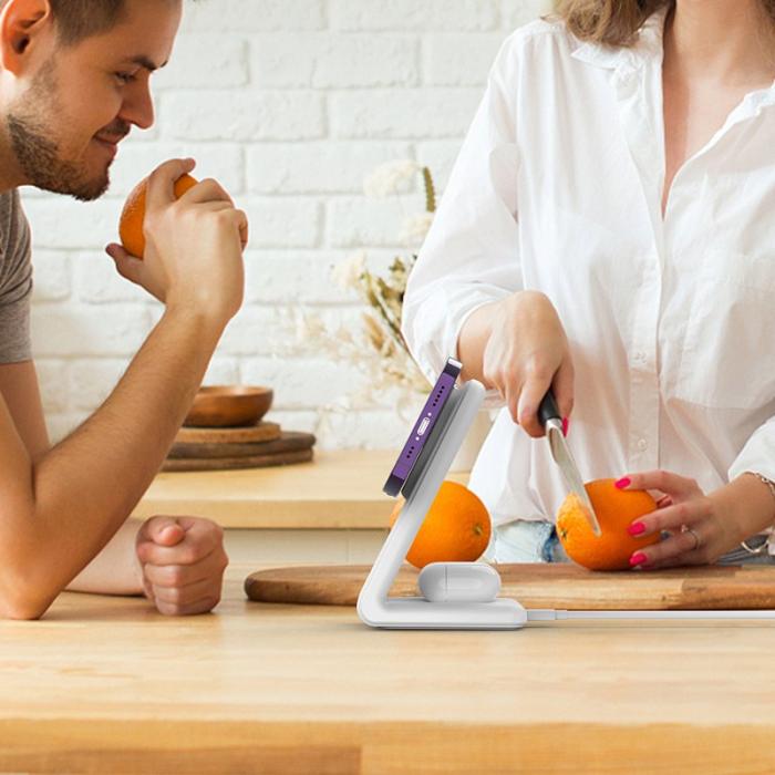 OEM - M2A 2-i-1 Magnetisk Trådlös Laddare Vertikal Ställning för AirPods Pro/iPhone