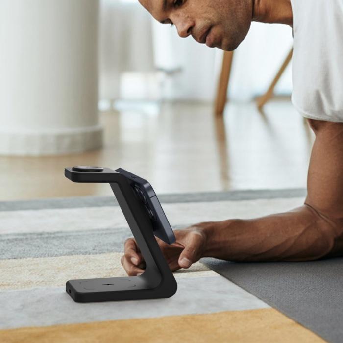 OEM - M3 3-i-1 Magnetisk Trådlös Laddare för iPhone, Apple Watch, AirPods - Svart