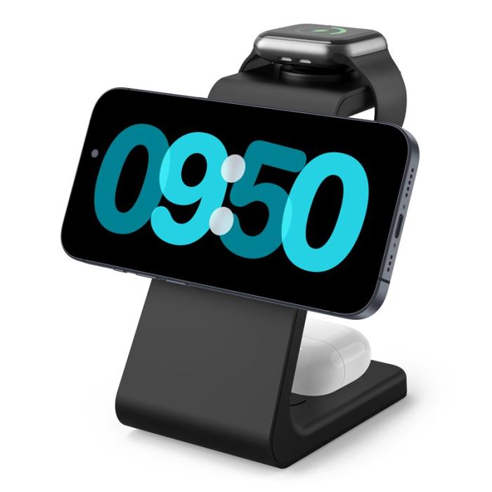 OEM - M3 3-i-1 Magnetisk Trådlös Laddare för iPhone, Apple Watch, AirPods - Svart