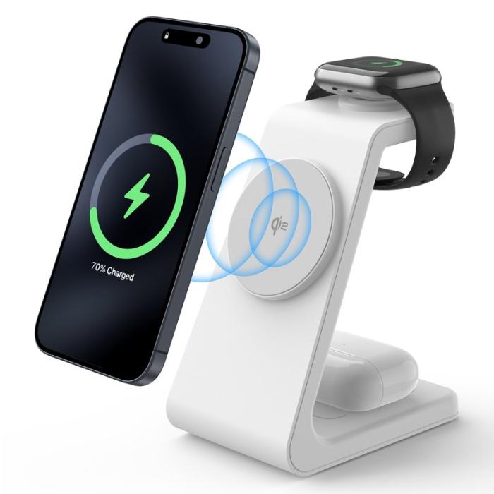 OEM - M3 3-i-1 Magnetisk Trådlös Laddare för iPhone, Apple Watch, AirPods - Vit