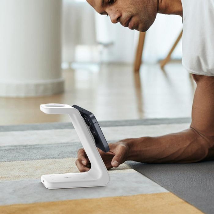OEM - M3 3-i-1 Magnetisk Trådlös Laddare för iPhone, Apple Watch, AirPods - Vit