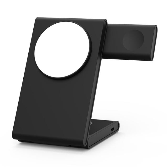 OEM - M5 Fällbar 15W Laddningsställ för iPhone 12-15 / iWatch / AirPods - Svart/Vit