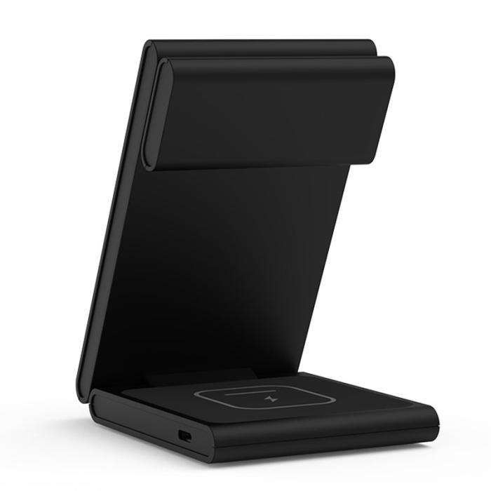 OEM - M5 Fällbar 15W Laddningsställ för iPhone 12-15 / iWatch / AirPods - Svart/Vit