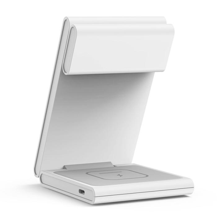 OEM - M5 Fällbar 15W Laddningsställ för iPhone 12-15 / iWatch / AirPods - Vit